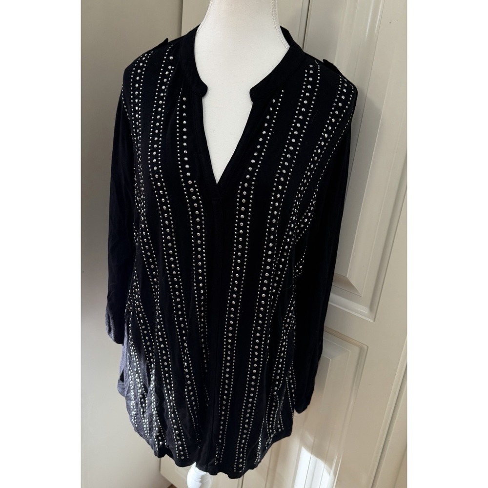 Design History Black Studded Tunic Top Boho Chic Long Sleeve Blouse 2X